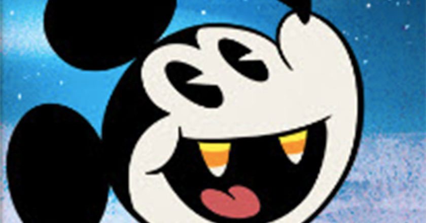 Mickey Mouse with candy corn fangs
