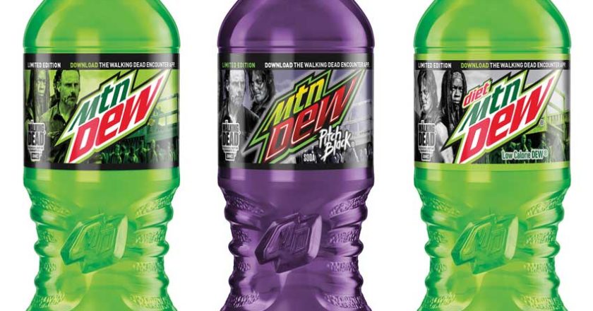 The Walking Dead themed bottles of Mountain Dew, Mountain Dew Pitch Black and Diet Mountain Dew