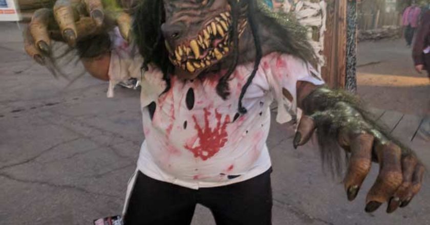 A scare actor dressed as a werewolf at Calico Ghost Town