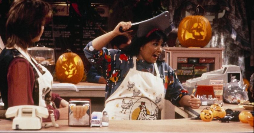Sarah Bernhard and Roseanne Barr in the 'Roseanne' episode, "Halloween IV."