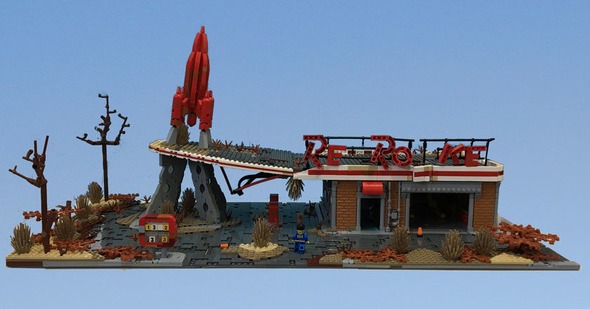 Red Rocket Truck Stop from Fallout 4 built out of LEGO bricks by Allan Corbeil