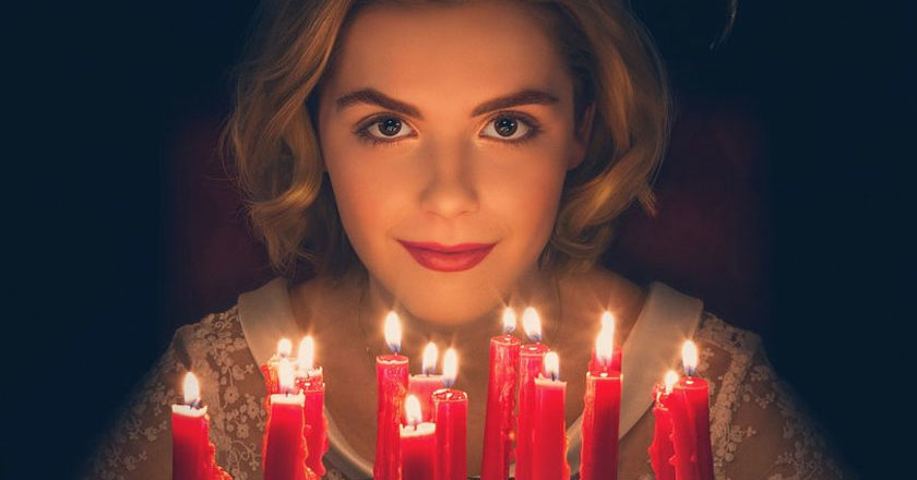 Still from the Chilling Adventures of Sabrina teaser featuring Sabrina Spellman and her birthday cake