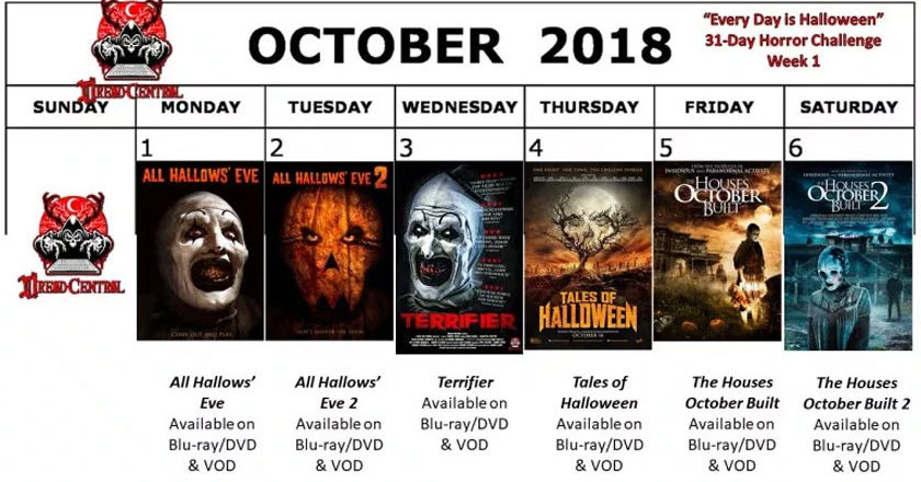 Dread Central Horror Challenge week 1 calendar