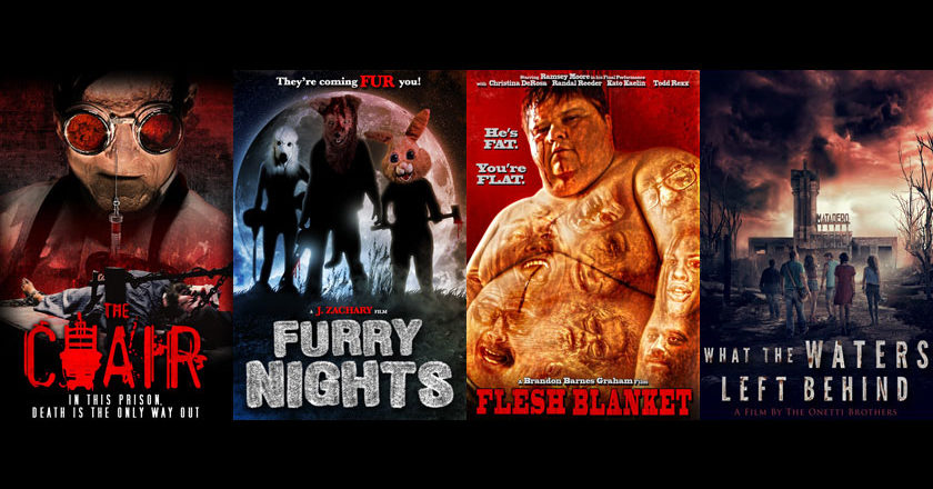 Posters for The Chair, Furry Nights, Flesh Blanket, and What The Water Left Behind