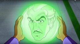 Vincent Van Ghoul speaking to Scooby and the gang through a crystal ball in Scooby-Doo! and the Curse of the 13th Ghost!