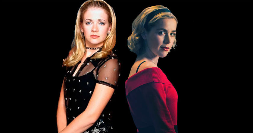 Melissa Joan Hart as Sabrina next to Kiernan Shipka as Sabrina