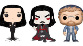 Pop! figures of Morticia Addams, Vlad Dracula Tepes, and Matt Hooper