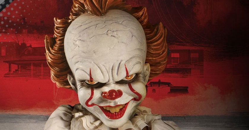 A closeup of the face of the MDS Roto Plush Pennywise