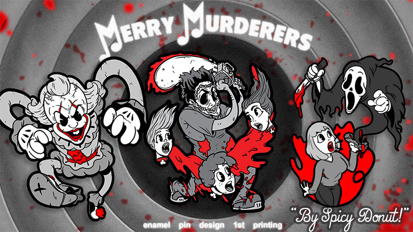 "Merry Murderers" Pennywise, Leatherface, and Ghostface pins