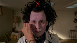 Edward Scissorhands getting makeup applied