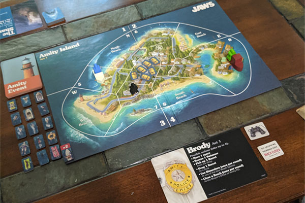 Act 1 setup of the Jaws tabletop game
