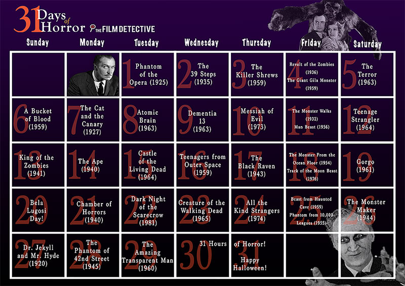 The Film Detective 31 Days of Horror calendar