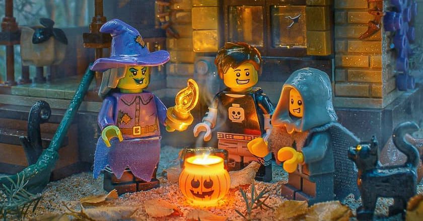 Closeup of witch and kids minifigures