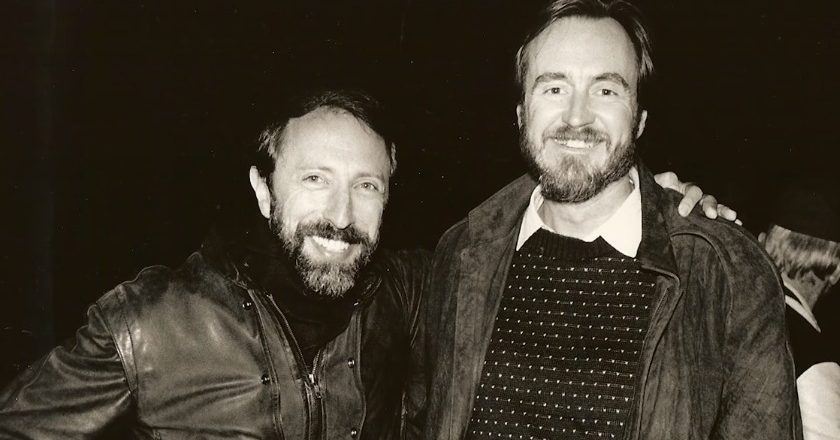 A black and white photo of Charles Bernstein and Wes Craven
