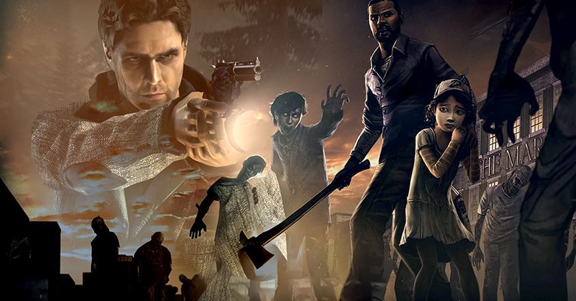 Alan Wake and The Walking Dead key art blended together