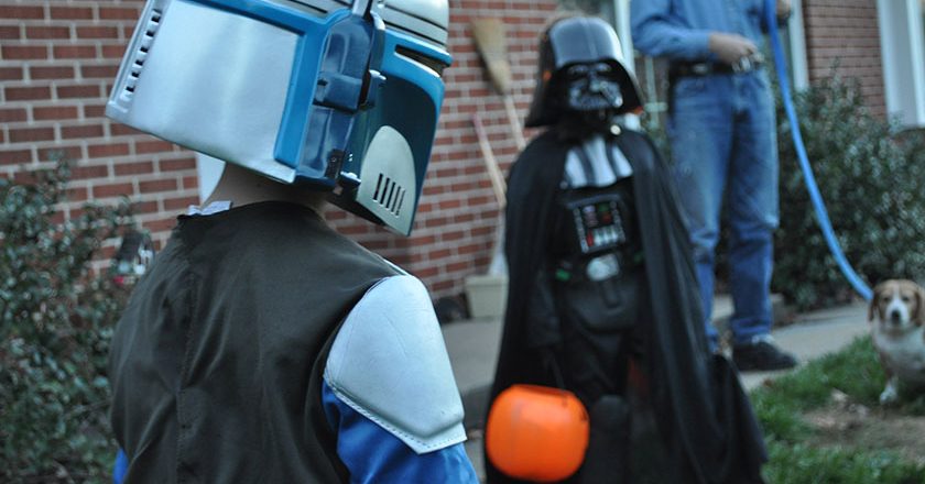 Kids getting ready to trick or treat