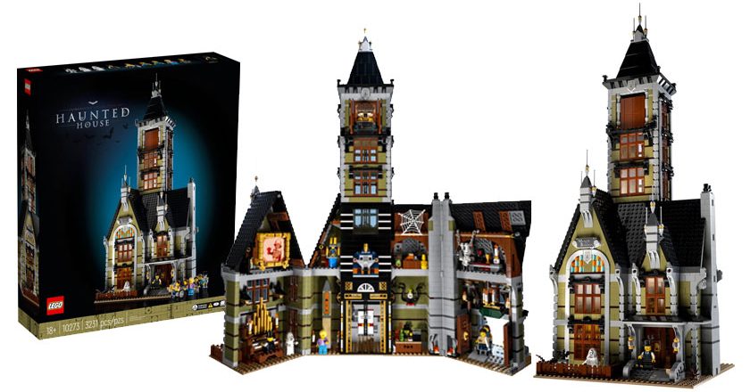 LEGO Haunted House packaging, open view, and front view