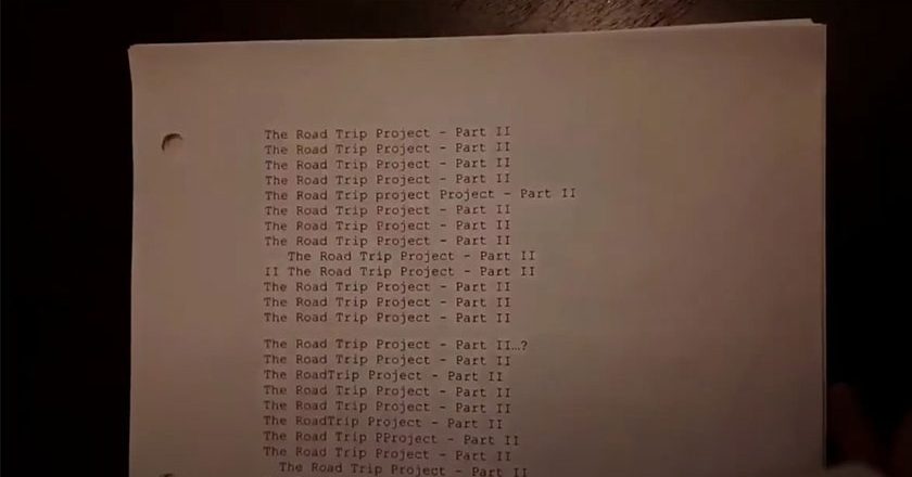 The Road Trip Project II opening scene that pays homage to The Shining