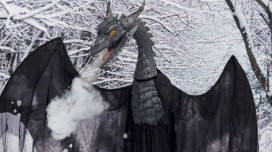 Closeup of the Grandin Road Halloween Haven dragon prop