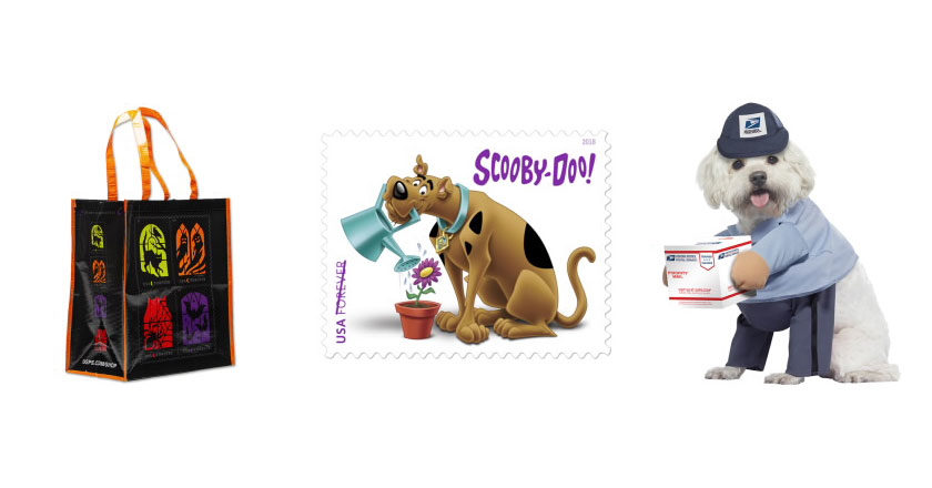 Spooky Silhouettes Tote Bag, Scooby-Doo Stamp, and U.S. Mail Carrier Dog Costume