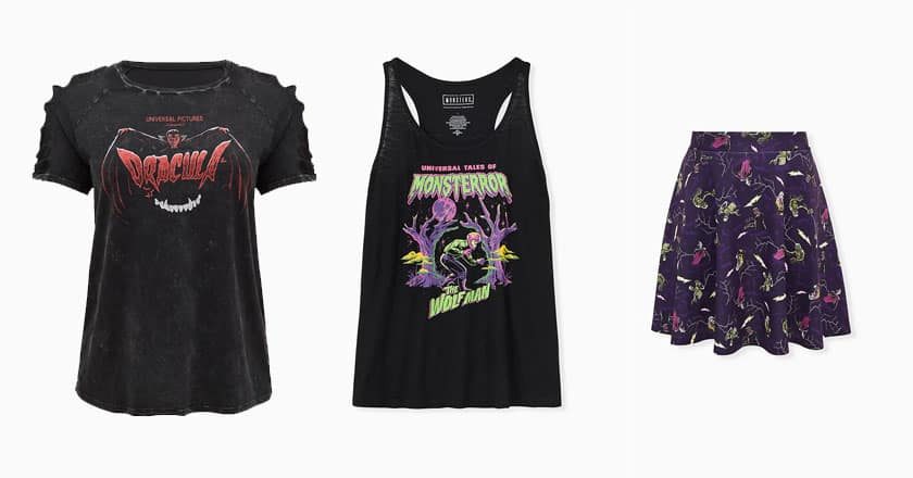 A Dracula Top, Wolf Man racerback tank, and Universal Monsters skirt from Torrid