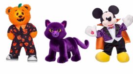Builld-A-Bear's Pumpkin Glow Bear, Purple Moon Kitty, and Vampire Mickey Mouse
