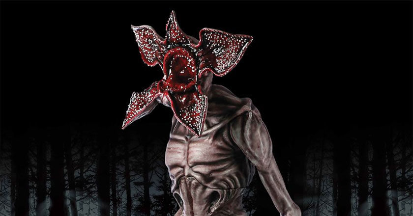 The face of the "Stranger Things" Demogorgon static prop from Spirit Halloween