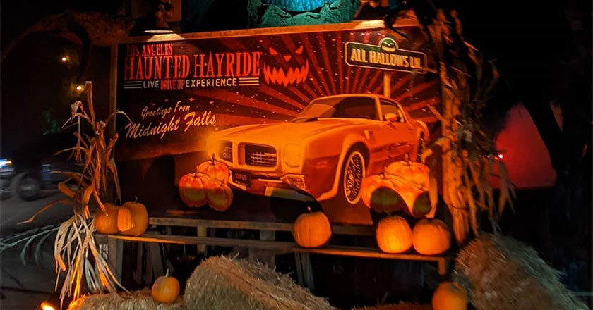 Los Angeles Haunted Hayride Live Drive Up Experience sign