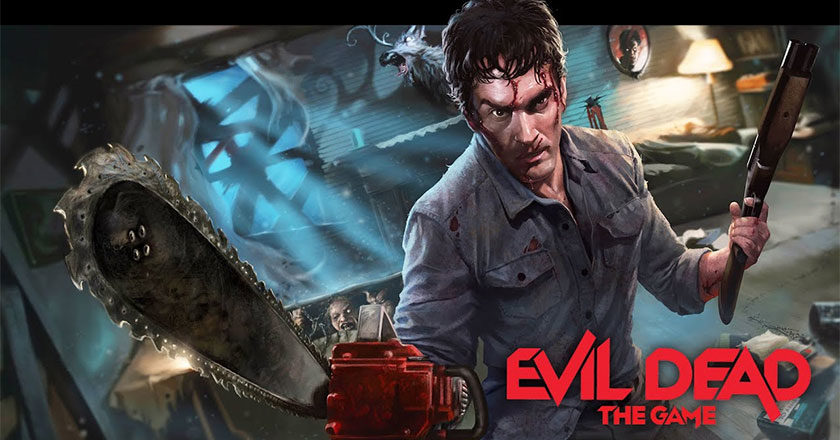 Evil Dead: The Game key art featuring Ash Williams in the cabin in the woods.