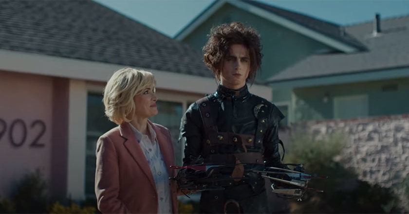 Winona Ryder as Kim Boggs and Timothée Chalamet as Edgar Scissorhands in Cadillac Super Bowl spot