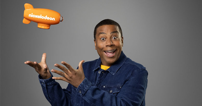 Kenan Thompson catching a Nickelodeon orange blimp