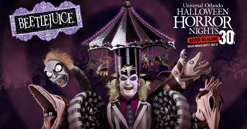 Universal Orlando Halloween Horror Nights 30 key art featuring Beetlejuice