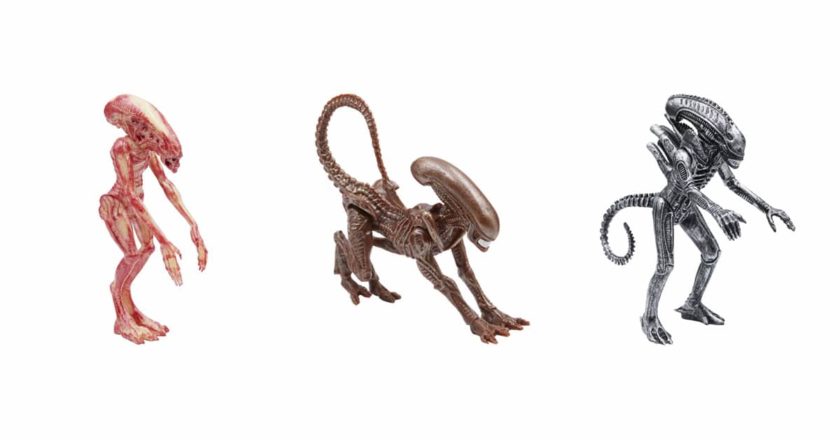 Xenomorph Newborn, Xenomorph Runner, and Aliens Xenomorph ReAction figures