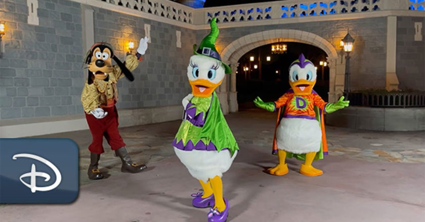 Pirate Goofy, Witch Daisy, and Superhero Donald at Magic Kingdom Park.