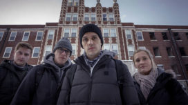 Alex Schroeder, Tanner Wiseman, Dakota Laden, and Chelsea Laden in front of the Waverly Hills Sanatorium