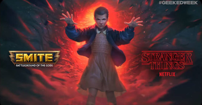 Stranger Things x Smite key art featuring Eleven from