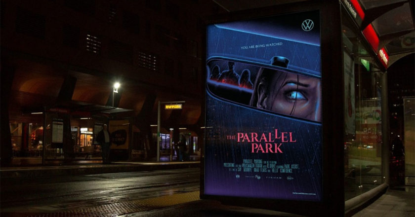 The Parallel Park horror-inspired poster for Volkswagen at a bust stop