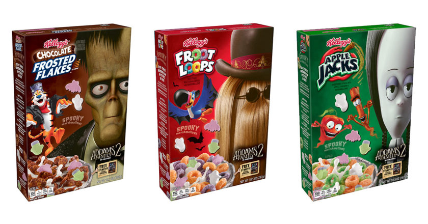 Kellog's Addams Family Chocolate Frosted Flakes, Froot Loops, and Apple Jacks