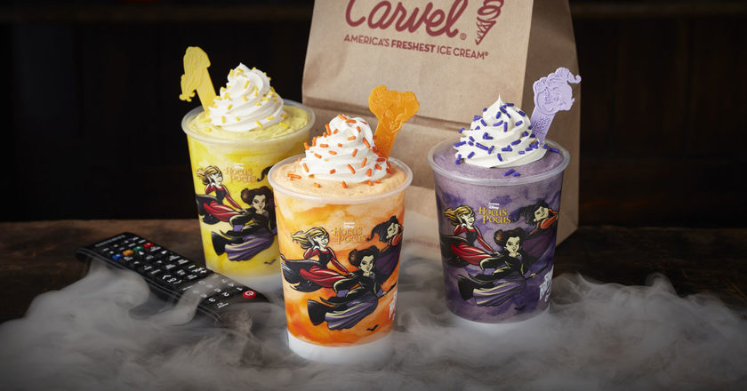 The three Carvel Hocus Pocus shakes with Sanderson Sister spoons
