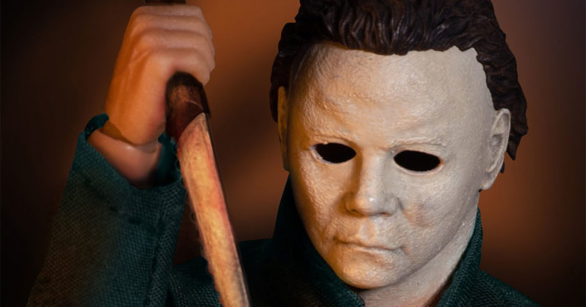 Closeup of one of the head portraits for the One:12 Collective Halloween II: Michael Myers figure