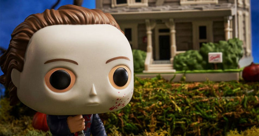 Michael Myers Funko Pop! in front of the Funko Pop! Town Myers House