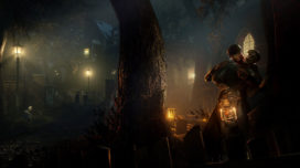 Still from the game "Vampyr" featuring Dr. Reid feeding on a victim