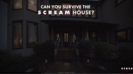Entry screen for survivescreamhouse.com featuring the entrance to the Scream House