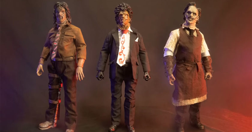 1:6 scale figures inspired by Leatherface in the movies "The Texas Chainsaw Massacre 2," part 3, and the 2003 remake.