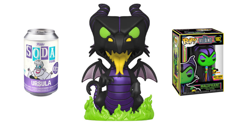 Ursula Funko Soda, Maleficent Dragon Jumbo Pop!, and Maleficent Blacklight Pop!