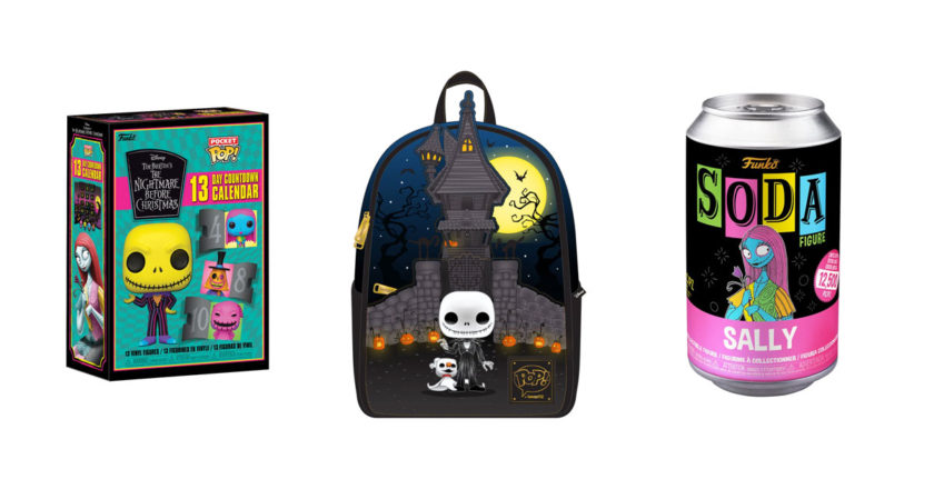 Nightmare Before Christmas Blacklight Advent Calendar, Loungefly mini backpack, and Funko Soda