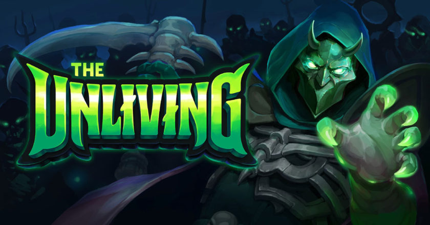 "The Unliving" key art featuring a necromancer with a hoard of the undead behind him in the shadows.