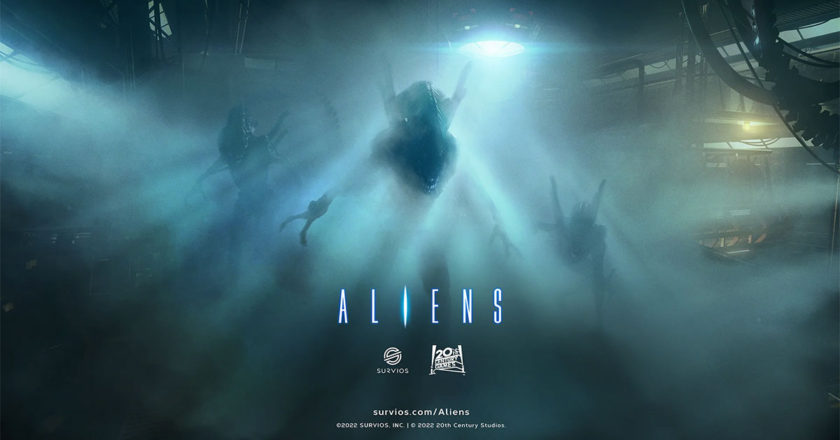 Aliens video game key art feature a trio of Xenomorphs in fog