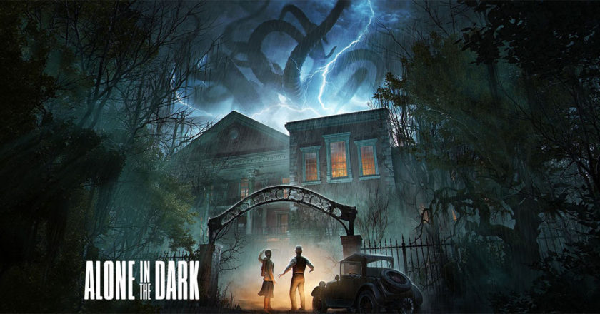 Alone in the Dark key art featuring Edward Carnby and Emily Hartwood outside of Derceto Manor