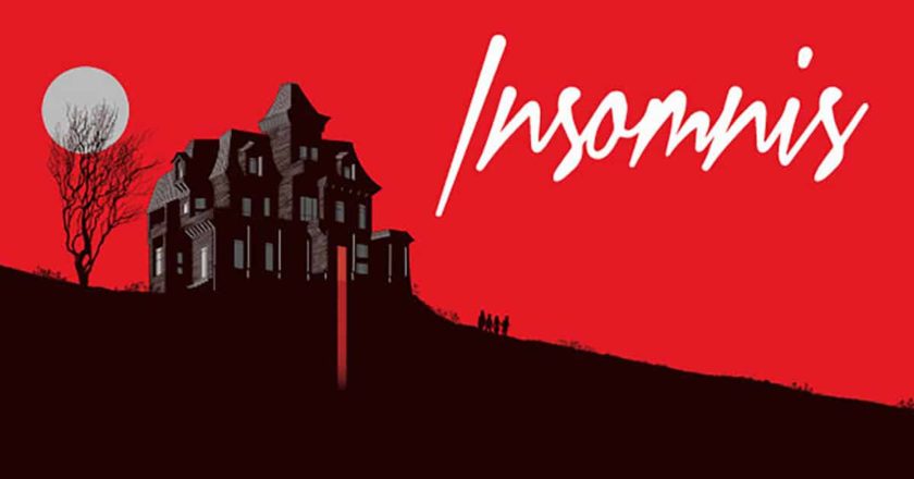 Insomnis key art featuring an old mansion on a hill
